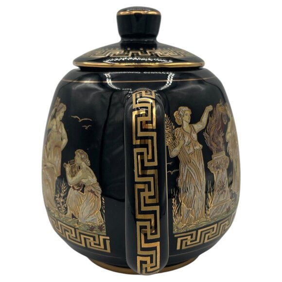24kt Gold Kratimenos Teapot Black Made In Greece 7” Tall - Picture 5 of 10